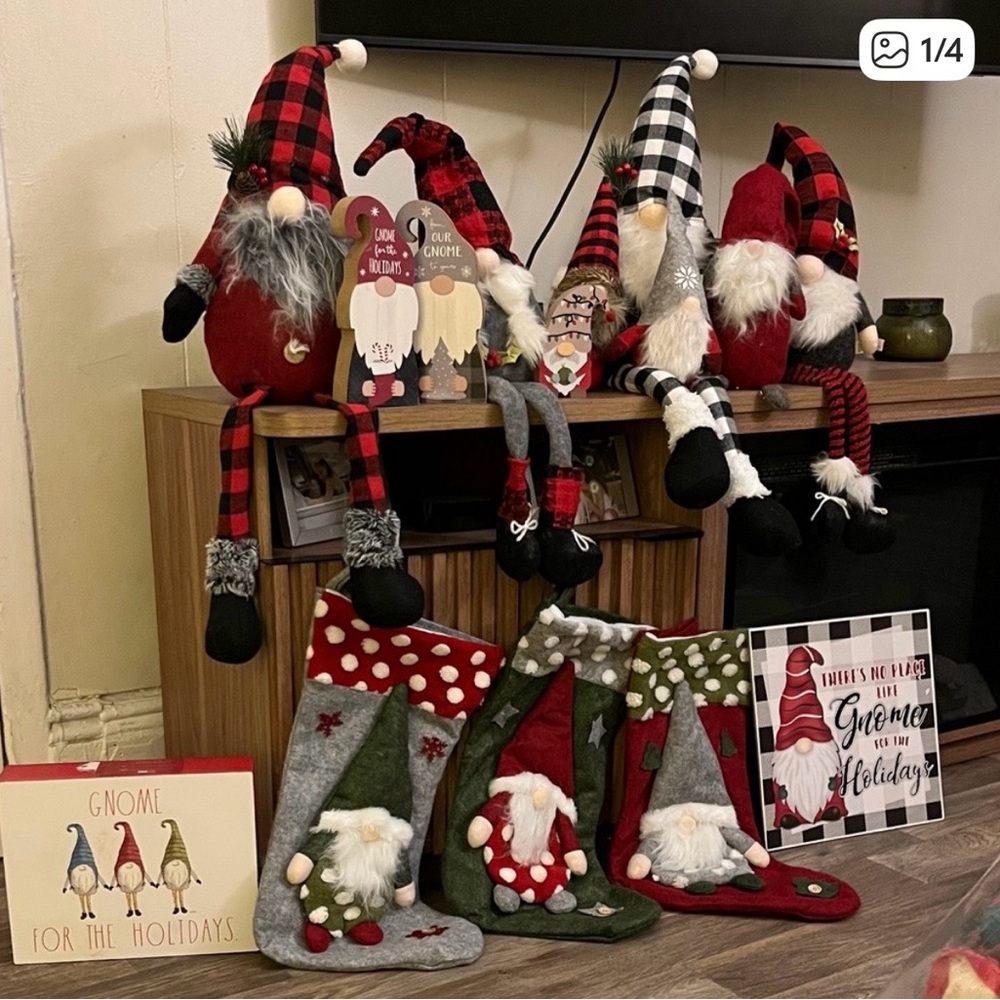 Whimsical Holiday Gnome Decor Set - Red, Green, Black